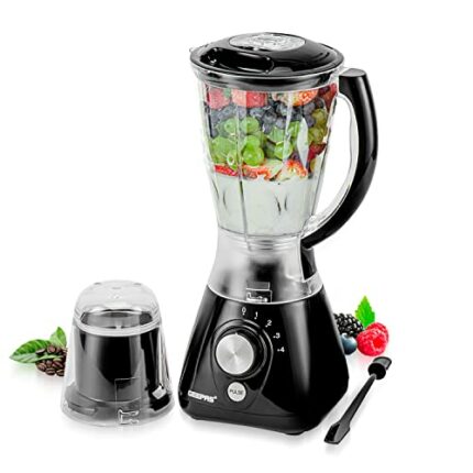 Geepas 550W 2 in 1 Food Jug Blender with 1.5L BPA Free Jar | 4 Sharp Stainless Steel Blades with 2 Speed | Ice Crusher, Mill, Coffee/Spice Grinde