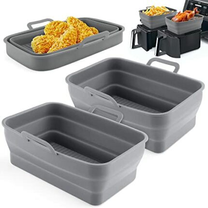 Nancyber 2Pcs Collapsible Silicone Air Fryer Liners, Reusable Slicone Pot For Ninja Dual Air Fryer, Foldable Silicone Air Fryer Basket Baking Tra