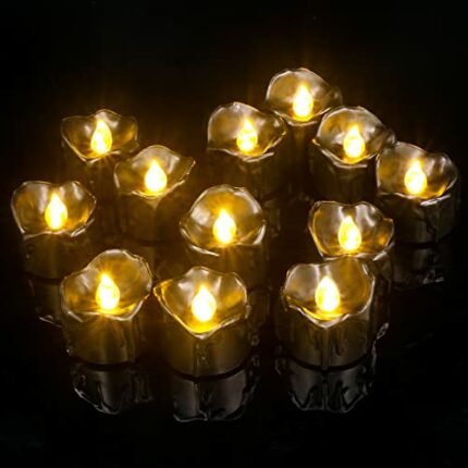 PChero Black LED Tea Light Candles, 12pcs LED Battery Operated Tea Lights Electric Flameless Flickering Tealights for Home Holiday Halloween Them