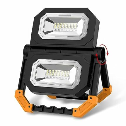 T-SUNUS 60W Rechargeable LED Work Light 360° Rotation & 3 Modes Portable Floodlight Job Site Lights with Stand, USB Spotlight Waterproof Battery