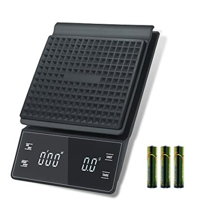 bemece Digital Coffee Scale with Timer, 3 kg/0.1 g High Precision Kitchen Food Scale Drip Espresso Scale with Back-Lit LED Display (Batteries Inc