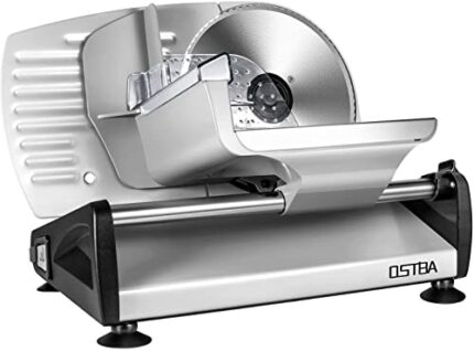 OSTBA SL-518 Electric Deli Food Slicer with Child Lock Protection, Removable 19cm Stainless Steel Blade and Food Carriage, 0-15mm Adjustable Thic