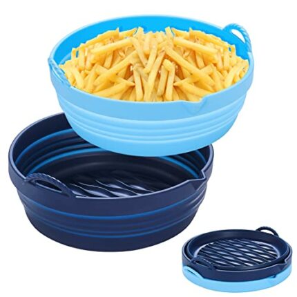 SALMY 2 Pack Collapsible Ninja Dual Air Frayer Liners SiIicone 7.5 Inches, Upgraded Design 2023 Reusable Baking Trays,Fit for Most 3-5QT air fray