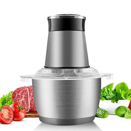 Mini Chopper Electric Food Processor: Small Electric Mixer Processor with 2L Stainless Steel Bowl Meat Grinder - 2 Speeds and 4 Bi-Level Blades f