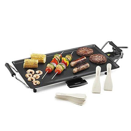Lewis's Teppanyaki Grill/Electric Grill with Non-Stick Plate, Easy Clean, Anti-Slip, Adjustable Temperature Control, Oil Drip Tray & 8 Spatulas/C