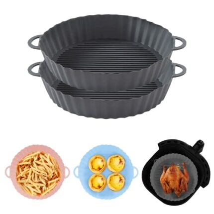 CNMTCCO Silicone Air Fryer Liners, 8.5" Reusable Air Fryer Silicone Liner, Round Air Fryer Silicone Tray, Air Fryer Accessories, Silicone Airfrye