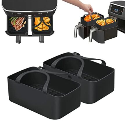 Squre Silicone Air Fryer Liners with Big Handles, BHeadCat 7.48" Silicone Air Fryer Pot Basket, 2pcs Reusable Air Fryer Silicone Liners for Ninja