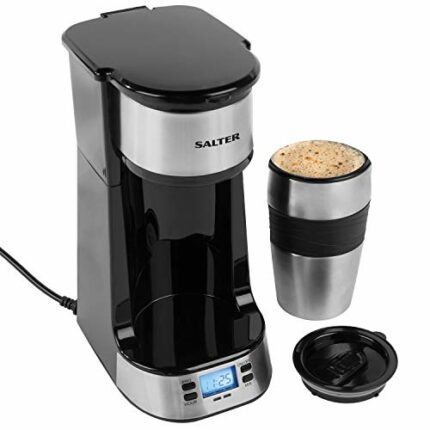Salter Digital Coffee Maker To Go - Includes 420ml Stainless Steel Travel Mug, One Cup Coffee Machine, Compatible With Ground Coffee, Brew In 3-4