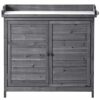 WALNUT Outdoor 39" Potting Bench Table, Workstation Storage Cabinet Garden Shed With 2-Tier Shelves And Side Hook, Tool