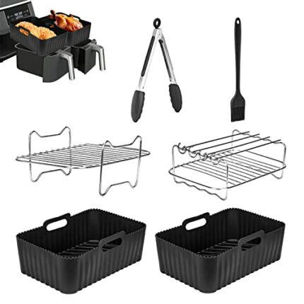 Air Fryer Silicone Liners for Ninja AF300UK AF400UK, 6 PCS Reusable Air Fryer Accessories Set Airfryer Rack for Ninja Air Fryer Dual, 304 Stainle