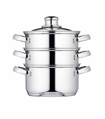 KitchenCraft 3 Food Steamer Pan/Stock Pot, Food Steamer 3 tier, Induction Safe, Stainless Steel, in Gift Box, 16 cm (6''), Silver