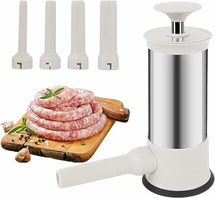 GENCAM Stainless Steel Sausage Filler, Manual Sausage Machine with 4 Sausage Filling Funnels, Sausage Filling Machine for Family Dinners, Restaur
