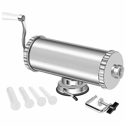 MASTER FENG Sausage Stuffer, Horizontal Kitchen Aluminum Meat Sausage Maker with Suction Base Packed 4 Size Professional Filling Nozzles for Home