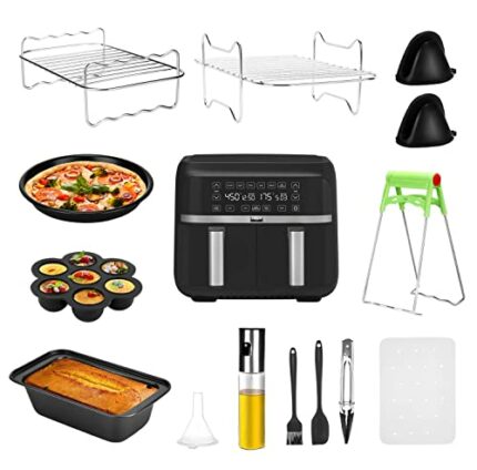 14Pcs Dual Air Fryer Accessories for Ninja Foodi AF300UK, AF400UK & 7.6L-9.5L Air Fryers & Tower T17088, Including Pizza Pan, Racks, Egg Mold, et