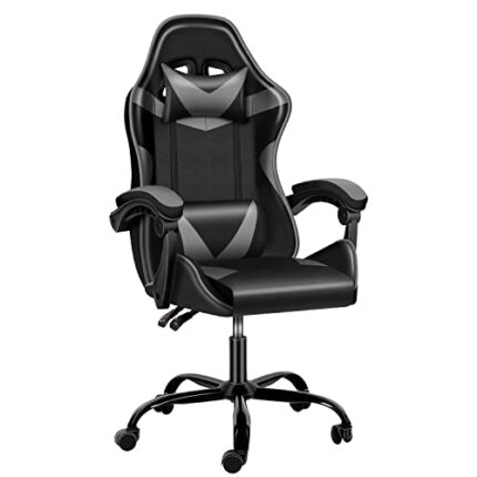 YSSOA Backrest and Seat Height Adjustable Swivel Recliner Racing Office Computer Ergonomic Video Game Chair, Grey/Black