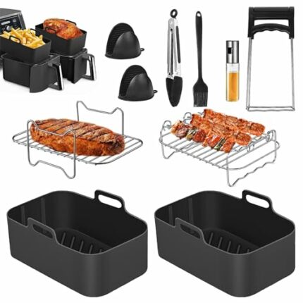 Air Fryer Accessories, 14 PCS Ninja Air Fryer Accessories Set for Ninjas AF300UK AF400UK - Ninja Air Fryer Silicone Liner, Air Fryer Rack, Oil Br