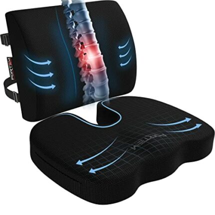 FORTEM Chair Seat Cushion for Office Chair, Lumbar Support Pillow, Car Seat Cushion, Back Support Memory Foam Pillow Washable Cover (Black)