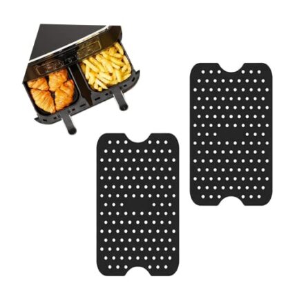 2 Pack Air Fryer Liners Ninja Dual Zone Air Fryer, Double Silicone mats for air Fryer,Reusable Silicone Air Fryer Mat for Dual Basket Air Fryers