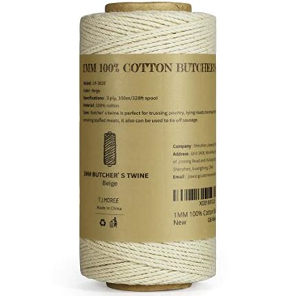 TJ.MOREE Butchers Twine for cooking, 3Ply 100m Food Safe Cotton Cooking Meat Rope String Bakers Twine 1 mm for crafting Fit to Parcel Sausage and