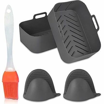 Watson Homeware Air Fryer Silicone Liner Set - 5 pcs - Compatible with Ninja AF300/400 Dual - Silicone Mittens - Oil Brush - Reusable, Dishwasher