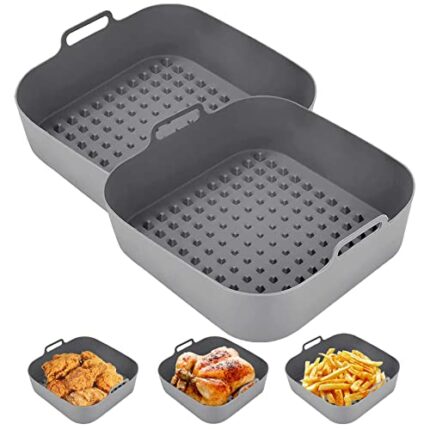 Usper 8Inch Air Fryer Silicone Pot Square Liners, 2PCS Reusable Air Fryer Silicone Basket Baking Tray for COSORI, Tower,Instant, Philips, Heat Ea