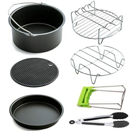 MVSR 7 inch General Air Fryer Accessories 7 pcs Halogen Oven Accessories with Recipe Cookbook, Airfryer Accessories for All Most Brands 3QT-5QT D