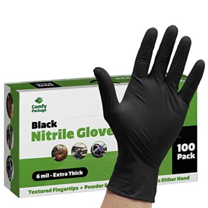 Industrial Black Nitrile Gloves [100 Count] 6 Mil. Latex & Powder Free Vinyl Disposable Plastic Textured Gloves