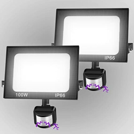 Ankishi Security Lights Outdoor Motion Sensor, 2 Pack 100W LED Floodlight with Pir Sensor, 10000 Lumen Outside Lights with Sensor, IP66 External