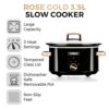 Tower T16018RG 3.5 Litre Stainless Steel Slow Cooker with 3 Heat Settings and Keep Warm Function, 210W, Black and Rose Gold