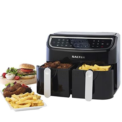 Salter EK4548 Dual Air Fryer - Double Drawer, 2 XL Non-Stick Cooking Trays, Sync & Match Cook Function, Independent Cooking, 8.2L, Sensor Touch D
