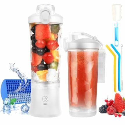 Portable Blender, Personal Size Blender for Shakes and Smoothies with 6 Blades Mini Blender 20 Oz for Kitchen,Home,Travel, White