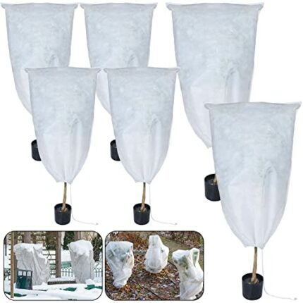 6 Pieces Winter Fleece Plant Cover Plant Frost Protection with Drawstring Horticultural Fleece Tree Fruit Protection Bags for Bushes Ferns Banana
