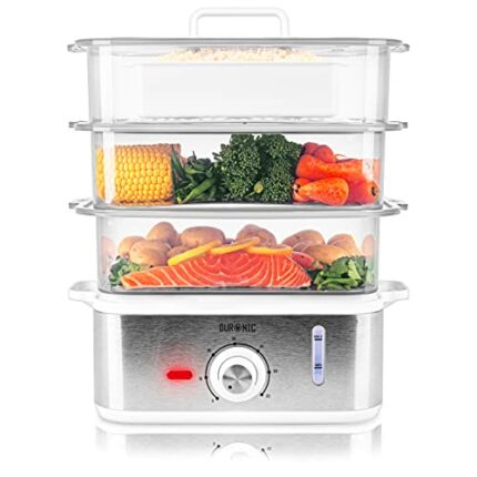 Duronic Food Steamer FS87 | 10.6 Litre | 3 Tier Cooker for Rice, Vegetables, Meat, Fish | Cook Healthy Meals for The Whole Family | 870W | Timer