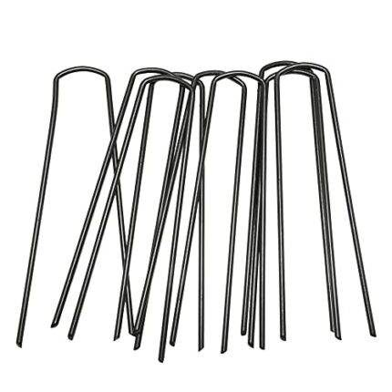Ram® Black Heavy Duty 50 x Galvanised Ground Pegs Garden Lawn Pegs Stakes Staples Lawn U Shaped Nail Pins For Weed Control Membrane Weed Fabric G