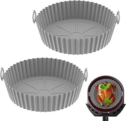 2Pcs Air Fryer Liners, 8-inch Silicone Air Fryer Liner Reusable Airfryer Liners, Air Fryer Accessories, Airfryers Silicone Baking Tray, Air Fryer