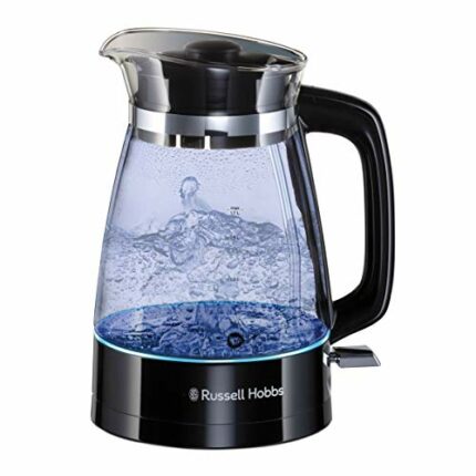 Russell Hobbs 26080 Hourglass Cordless Electric Glass Kettle - Artisan Inspired Design, 1.7 Litre, 3000 Watt, Black