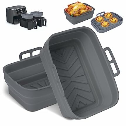 Silicone Air Fryer Liners for Ninja Dual Pot, 2PCS Foldable Air Fryer Silicone Liners for Tower Basket, Ninja Dual Air Fryer Accessories Reusable