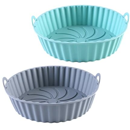 Air Fryer Liners,Silicone air Fryer Liners, Reusable airfryer Silicone Liners,2 Pack Silicone air Fryer Liner, (Grey and Green)