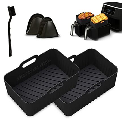 Air Fryer Silicone Liners Reusable, Silicone Air Fryer Basket Inserts For Ninja Dual Foodi DZ201/DZ401 8QT, Air Fryer Pot Baking Tray Square Acce