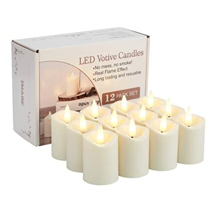 IMAGE Votive Candles 12pcs Battery Operated Ivory LED Candles with Timer 3D Wick Flickering Tealight Candle Lights for Wedding, Thanksgiving Day,