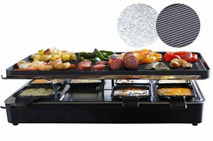 Milliard Raclette Grill for 8 - Include Granite Cooking Stone, Reversible Non-Stick Grilling Surface, and 8 Paddles, 1200W, Great for Cheese Melt