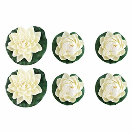 Winomo Artificial Pond Plants, Lotus Lilies (White), Pack of 6