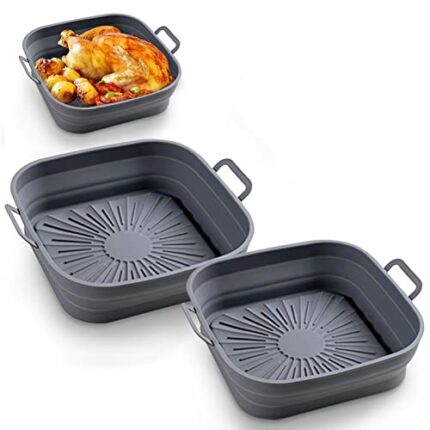 2PC Air Fryer Silicone Pot,Air Fryer Basket Foldable Silicone Liners,Reusable Air Fryer Replacement Basket,Air Fryer Pot 7.9 inch,Ninja Dual Air