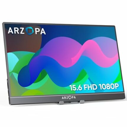 ARZOPA Portable Monitor A1 GAMUT 15.6 Inch 1920×1080 FHD IPS Monitor Screen with HDMI/Type-C/USB-C Eye Care Gaming Portable Screen, Dual Built-in