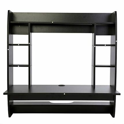 Wall Mounted Desk, Black Floating Wall Mounted Computer Desk Home Office Bedroom Furniture Storage Shelf PC Table