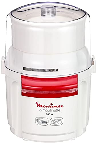 Moulinex AD5601 Moulinette Chopper, 800 W, Chopping, Mixing and Short, System 1-2 - 3 Quick Operation, Stainless Steel Blade, White and Red, Blac
