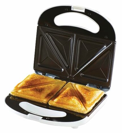 Daewoo Essentials 2 Slice Sandwich Toaster Deep Fill, Non-stick Toasting Plates, Built In Handle With Locking Clip, Indicator Light, Non-slip Fee