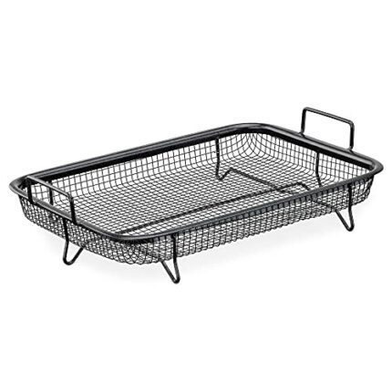Navaris Oven Air Fry Tray - Non-Stick Grill Rack for Oil Free Frying, Roasting Chips, Nuggets, Meat, Fish, Poultry, Vegetables - Frying Grill Bas
