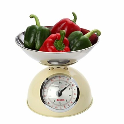 Dexam 17848104 Cream Retro Kitchen Scales with a large bowl, stainless steel