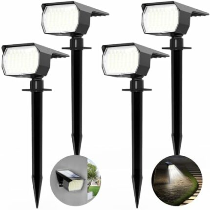 WENATY Solar Garden Lights, 46 LED Solar Spot Lights Outdoor, IP65 Waterproof 6500k Cool White Solar Landscape Spotlights, 3 Modes Solar Powered